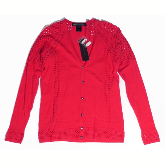 NEW! Marc Jacobs Wool Blend Cardigan Sweater Red Knit V-Neck - Picture 1 of 10